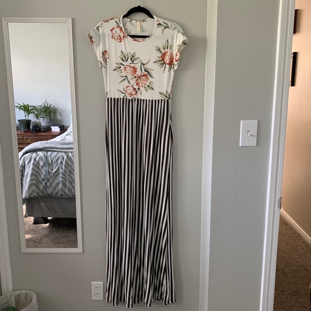 Orange Creek Floral and Striped Maxi Dress